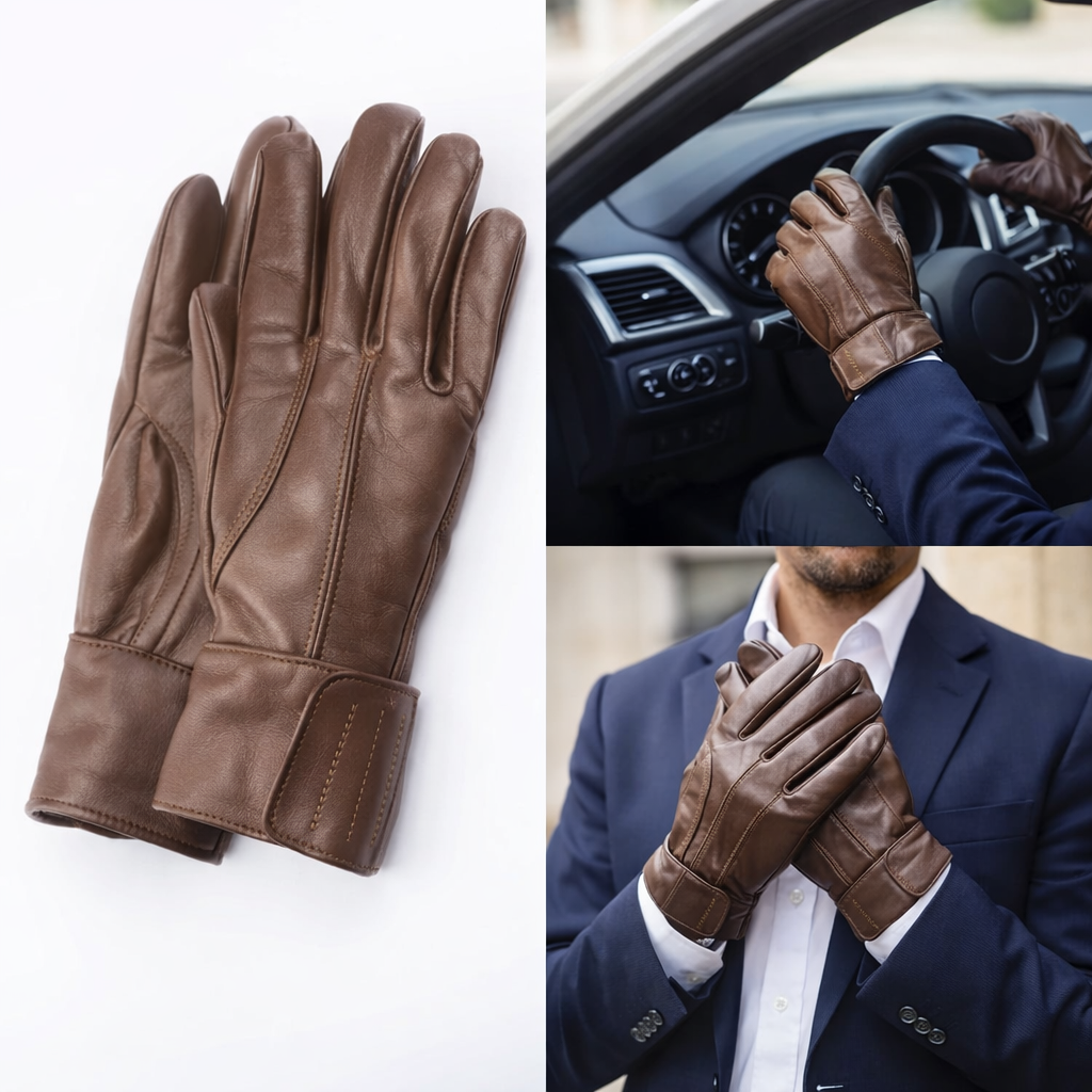 Premium Brown Leather Gloves for Men – Touchscreen Friendly