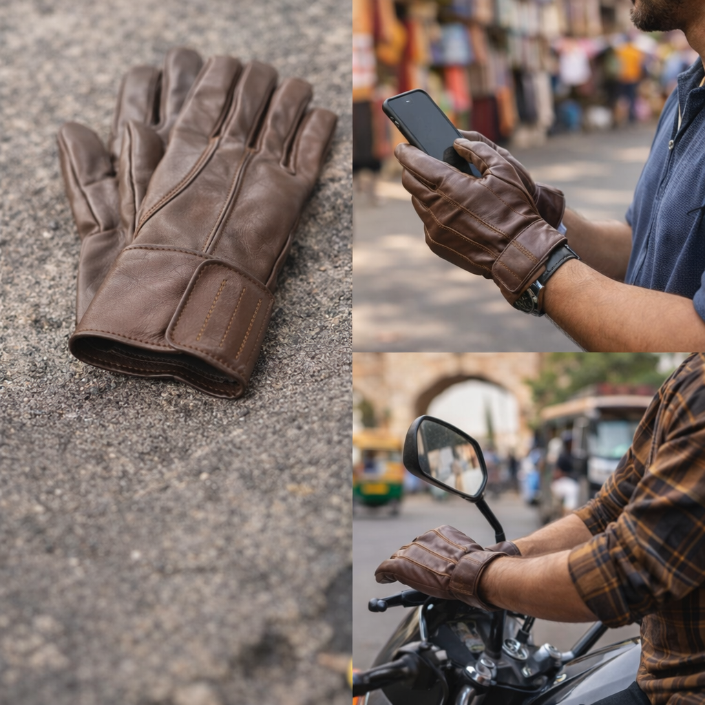 Premium Brown Leather Gloves for Men – Touchscreen Friendly